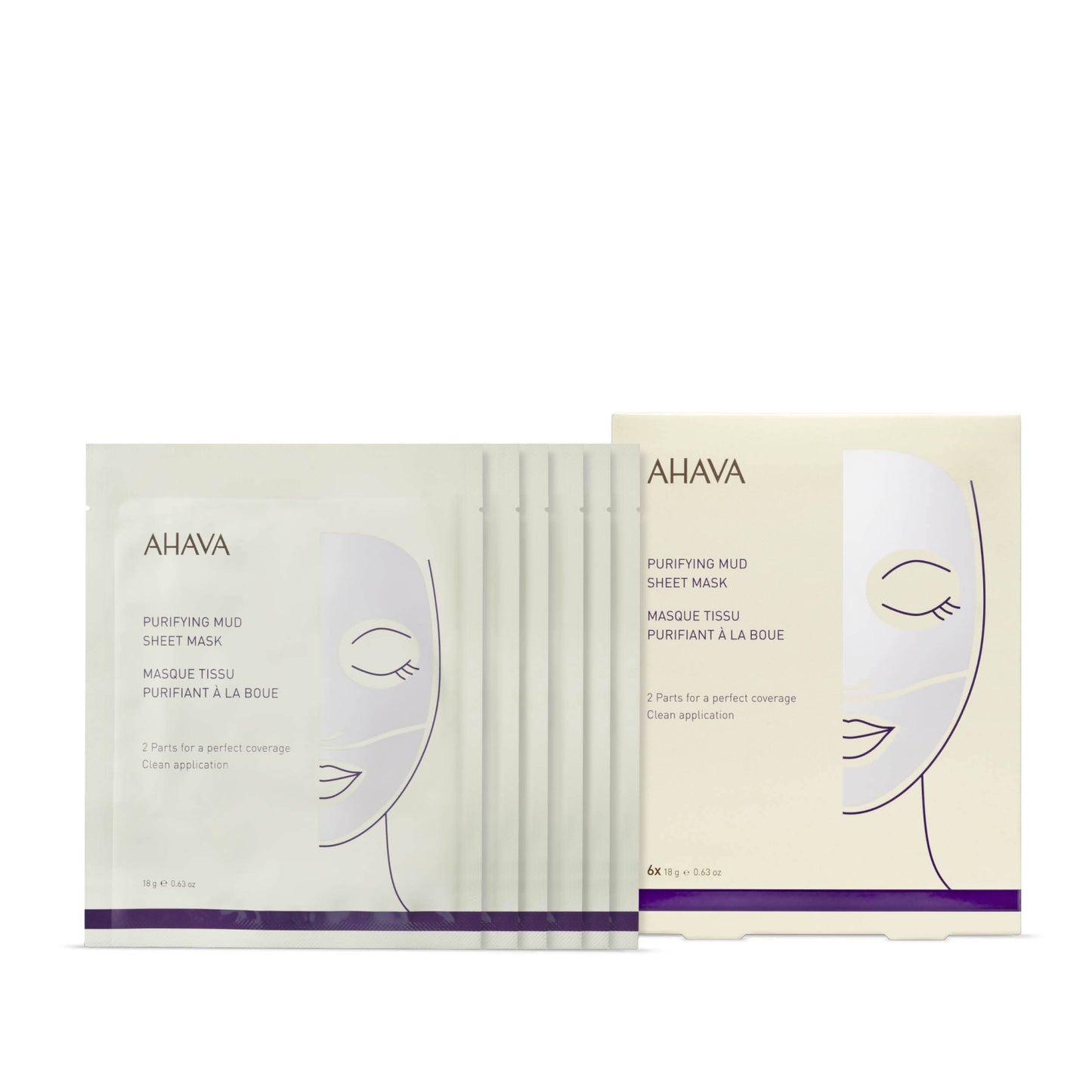 AHAVA Purifying Mud Sheet Mask - No-mess sheet mask to clear, purify, smooth and soften the skin, enriched with Exclusive Dead Sea Mineral Blend Osmoter, 6 x 0.1 oz