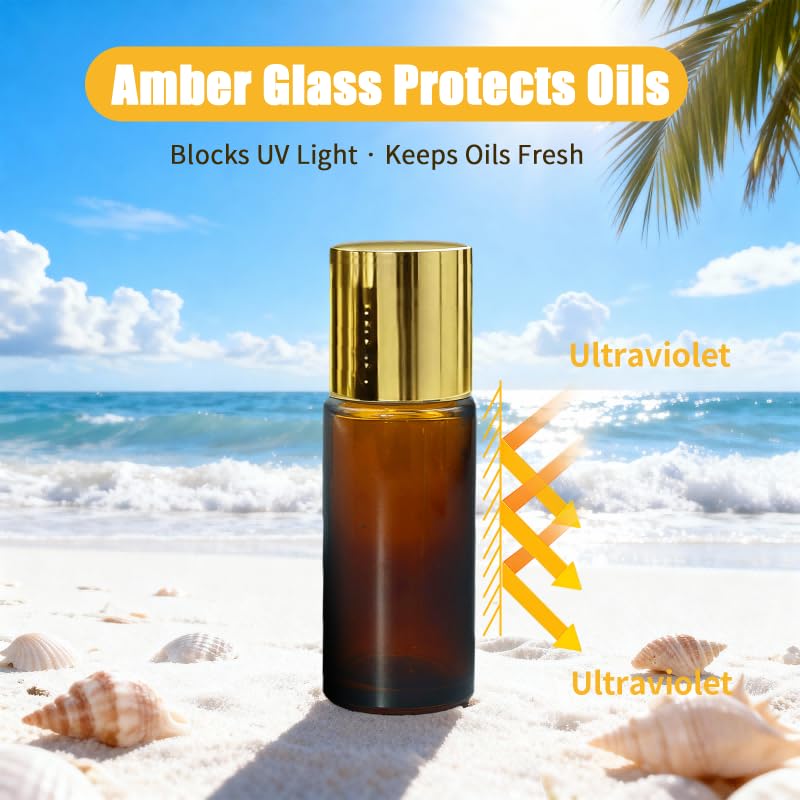 Warmify 50ml Obsidian Glass Roller Bottles for Essential Oils & Perfume - Leak-Proof Amber Refill Set
