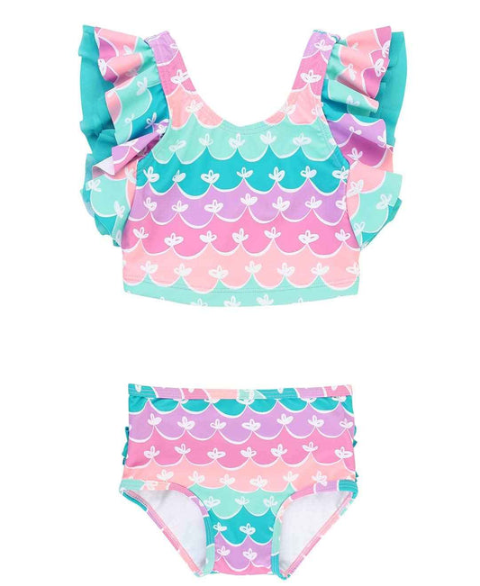RuffleButts Baby/Toddler Girls Waterfall Tankini Two Piece Swimsuit - Mermaid, 3-6m