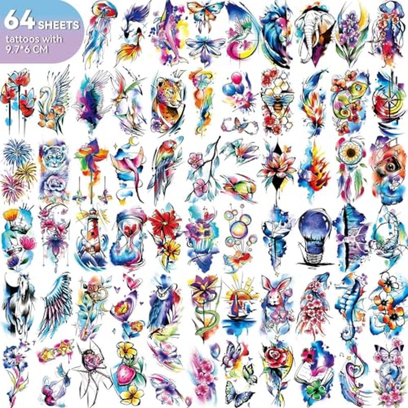 EMOME 79 Sheets Realistic Temporary Tattoos for Women, Watercolor Arm Fake Tattoos Stickers for Girls, Long Lasting Temporary Tattoos and Hand Tattoos for Adults