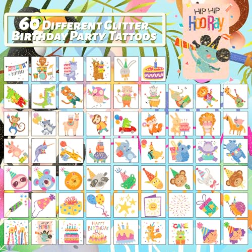120 Pcs Animal Glitter Temporary Tattoos for Kids, 60 Designs