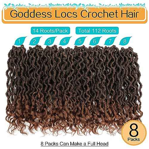 Karida Goddess Locs Crochet Hair 12 Inch, 8 Packs Faux Locs Crochet Hair for Black Women, Pre Looped Crochet Faux Locs With Curly Ends (12 Inch (Pack of 8), T30#)