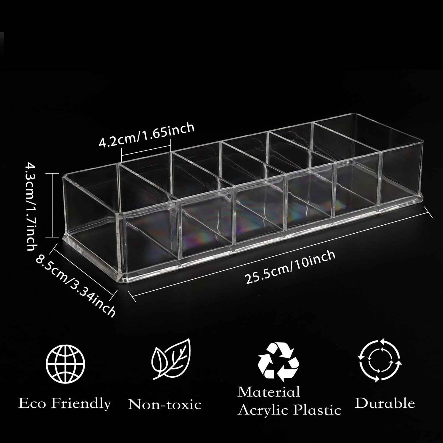 Nsmykhg Makeup Organizer Acrylic Cosmetic Storage Organizer,6 Compartments Acrylic Cosmetic Storage Jewelry Display Boxes, Clear Drawer Organizers Case,4 Pack (10 x 3.5 x 1.9 inches)