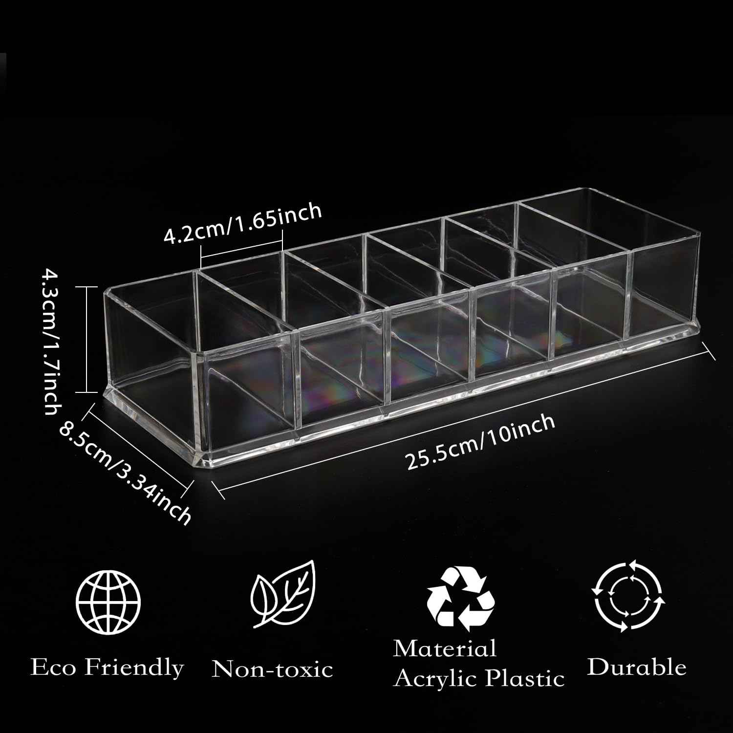 Nsmykhg Makeup Organizer Acrylic Cosmetic Storage Organizer,6 Compartments Acrylic Cosmetic Storage Jewelry Display Boxes, Clear Drawer Organizers Case,4 Pack (10 x 3.5 x 1.9 inches)