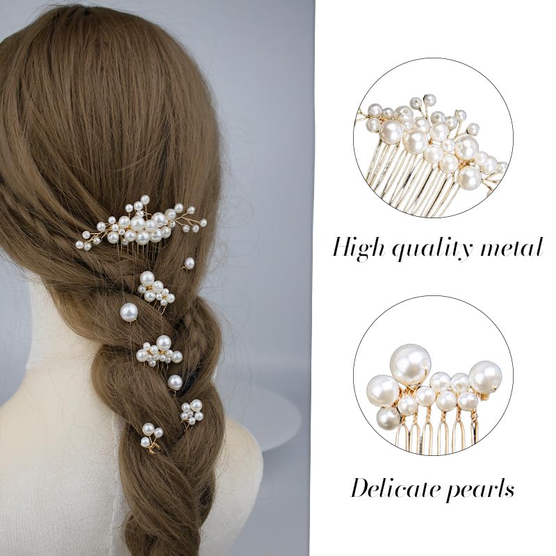 8-Piece Pearl Wedding Hair Combs Set with Rhinestones