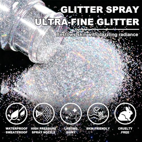 LemonSac Rainbow Glitter Spray for Body & Hair, Shimmering Sparkle Makeup, 10g, Festival & Prom Accessories - Glint-Rainbow