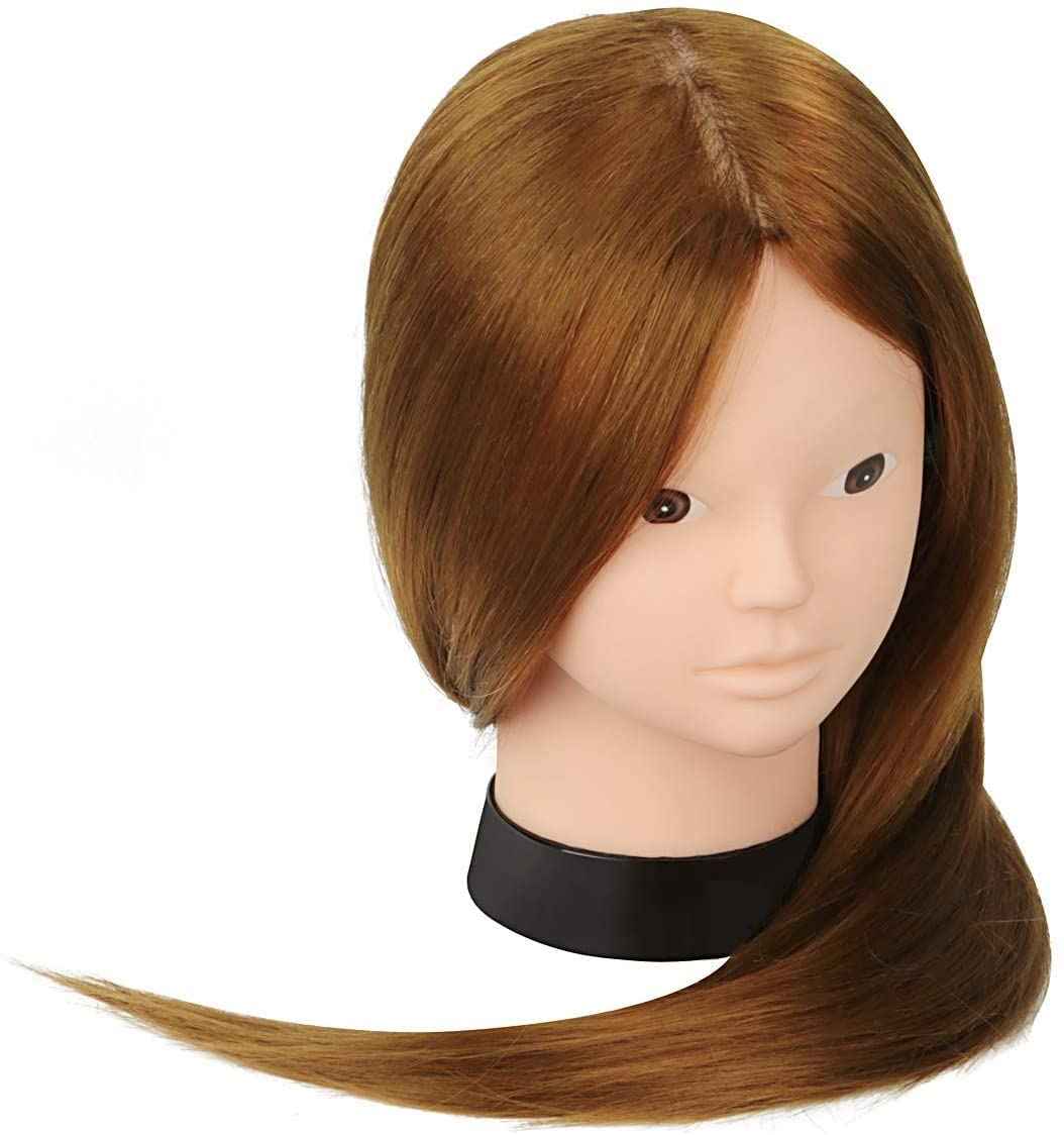 Mannequin Head with 80% Human Hair, TopDirect 24" Brown Real Hair Cosmetology Mannequin Head Hair Styling Hairdressing Practice Training Doll Heads with Clamp Holder and Tools