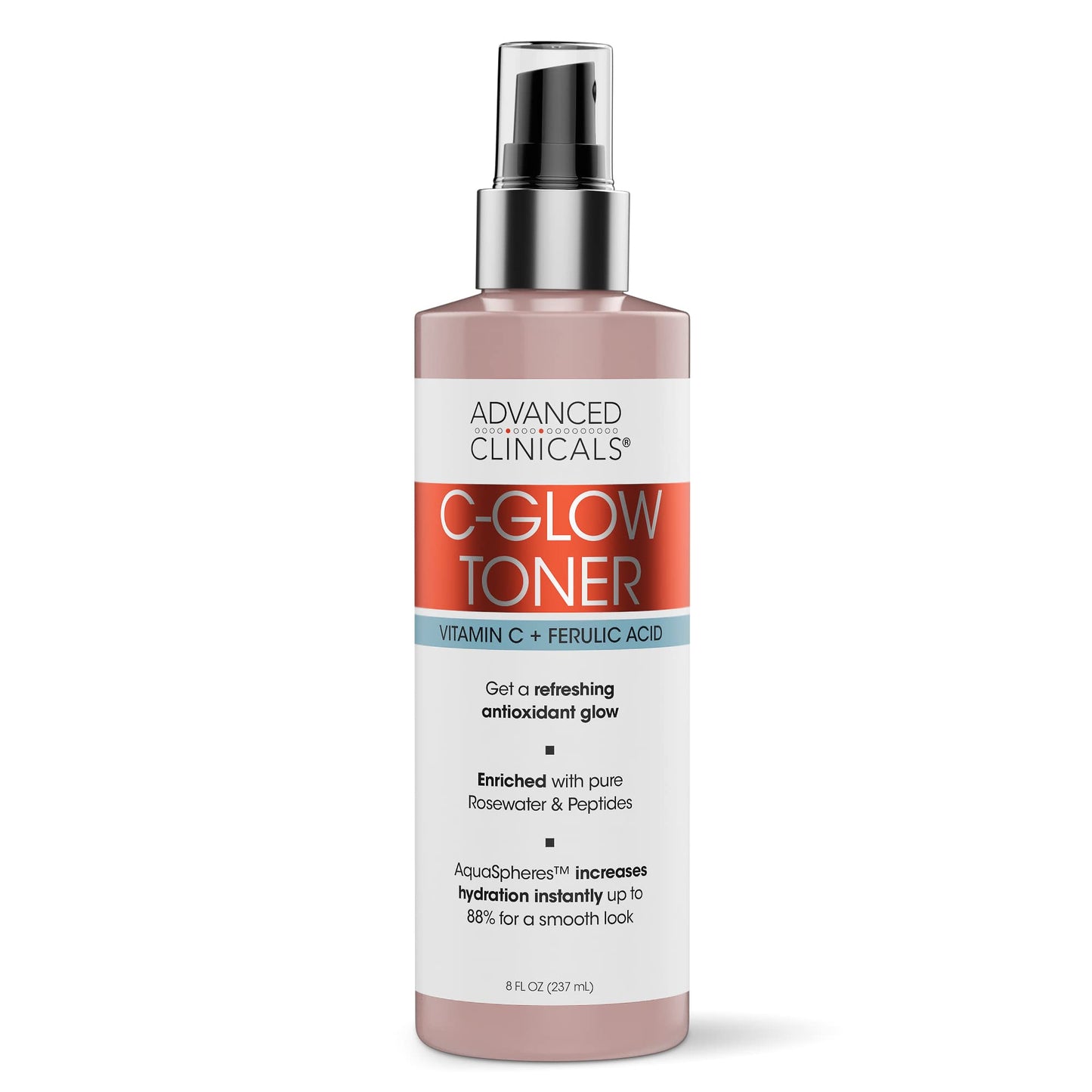 Advanced Clinicals Vitamin C Glow Facial Mist Toner for Face W/Rosewater, Ferulic Acid, & Peptides. Vitamin C Antioxidant Moisturizer Face Mist Provides Instant Skin Hydration, Non-Greasy, 8 Fl Oz