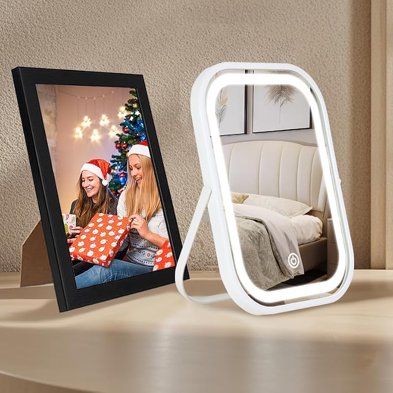 Travel Makeup Mirror with Lights, LED Vanity Mirror 8.1in