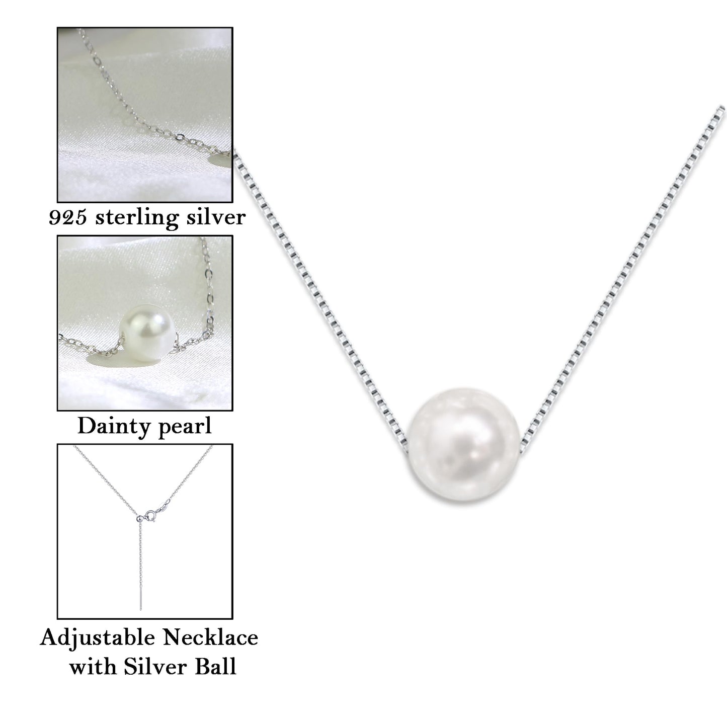 Sereney Single Pearl Neckle for Women S925 Sterling Silver, Simple Pearl Necklace as Inspirational Gifts for women, Everyday Pearl Jewlery Gifts or Birthday Gift for Girl Women