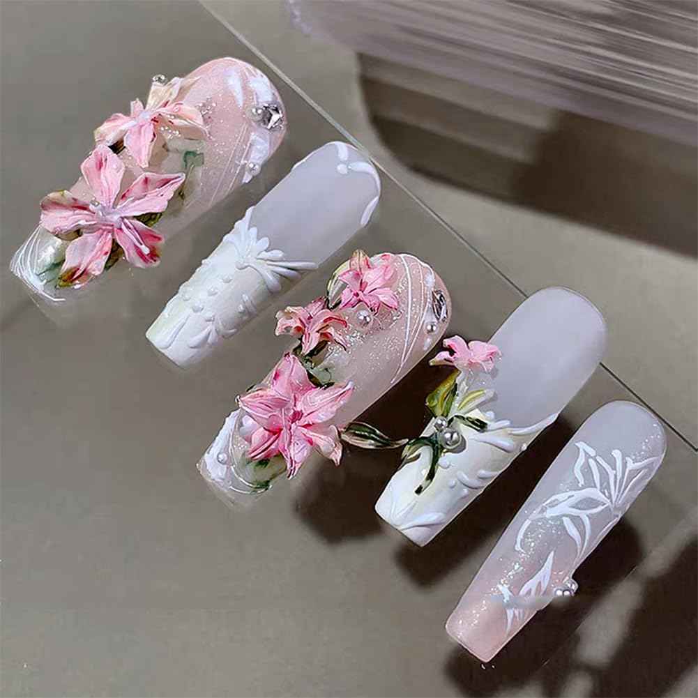 LIFOOST 3D Flowers Nail Mold Silicone Lily Flower Charms Embellishment Moulds Nail Art Floral Carving Template for Manicure Design Tool
