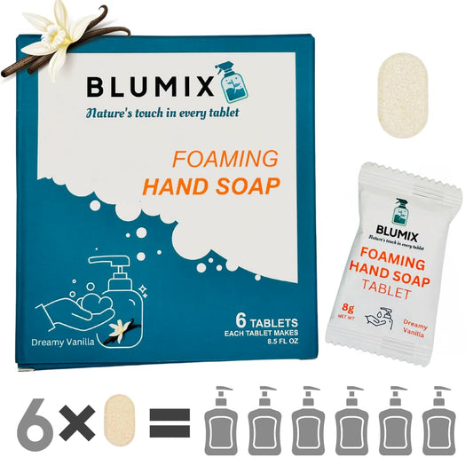 Blumix Foaming Hand Soap Tablet Refill - 6 Pack - Gentle Cleansing Foaming Tablets, Zero Plastic Waste, Effective Cleaning, Just-Add-Water (Vanilla)