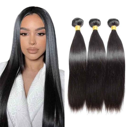 Straight Bundles Human Hair Natural Black Straight Hair Bundles Brazilian Virgin Remy Hair Extensions 12 14 16 Inch Soft And Healthy Double Weft 3 Bundles Hair Weave