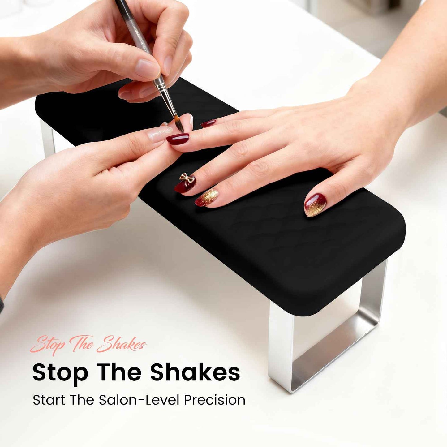 AIKYA Luxury Manicure Hand Rest for Nails Tech - Erasable Nail Arm Rest with Comfort Memory Foam, High Rebond & Non-Slip Aluminum Alloy Base-Black