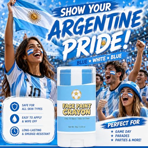 FirstFly Argentina World Cup Face Paint Stick - Blue & White Body Paint for Sports & Celebrations