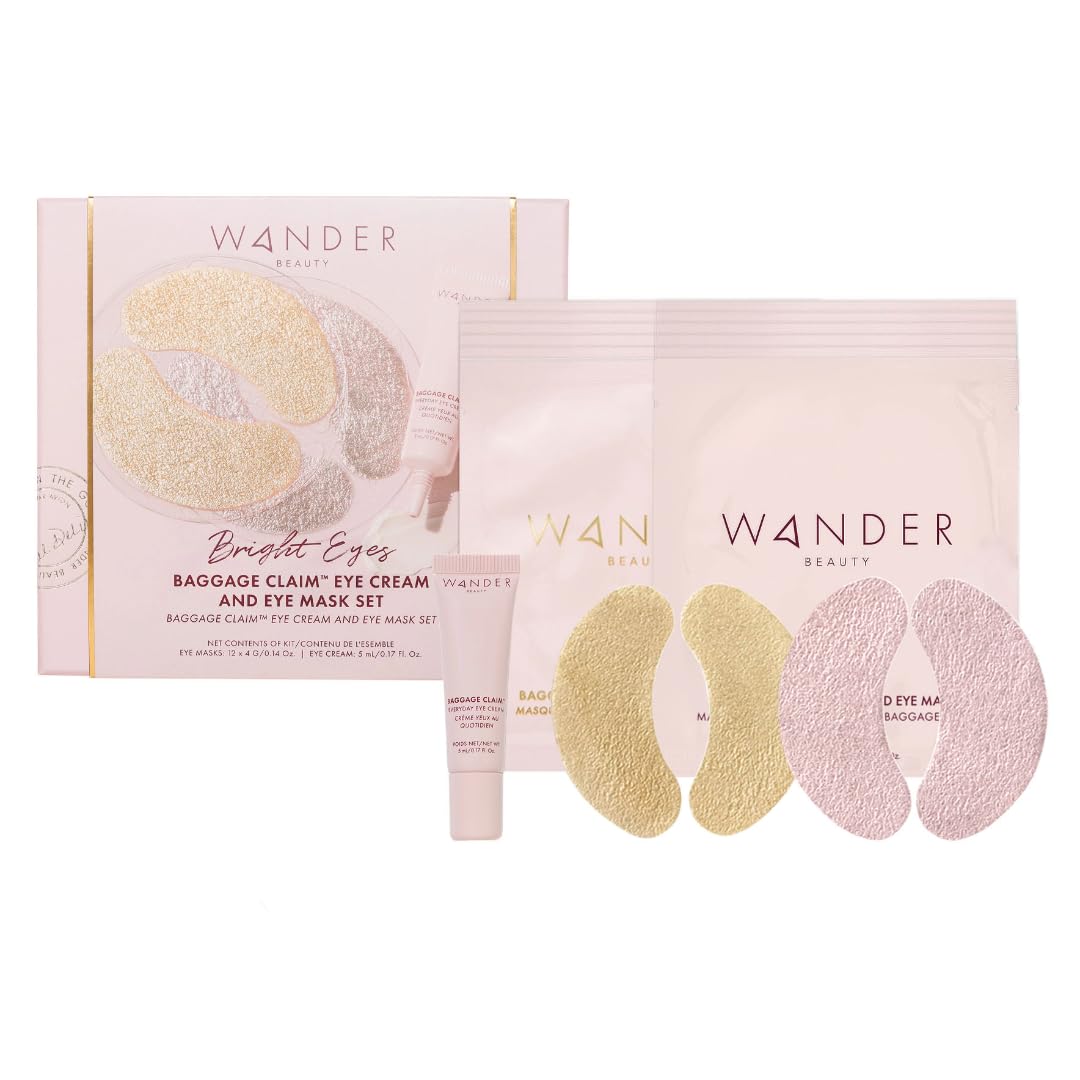 Wander Beauty Bright Eyes Baggage Claim Set - Skin Care Gift Set Includes Award-Winning Under Eye Masks & Eye Cream - The Perfect Gift for Brighter Under Eyes - Clean Beauty Gifts for Women - 0.33 oz