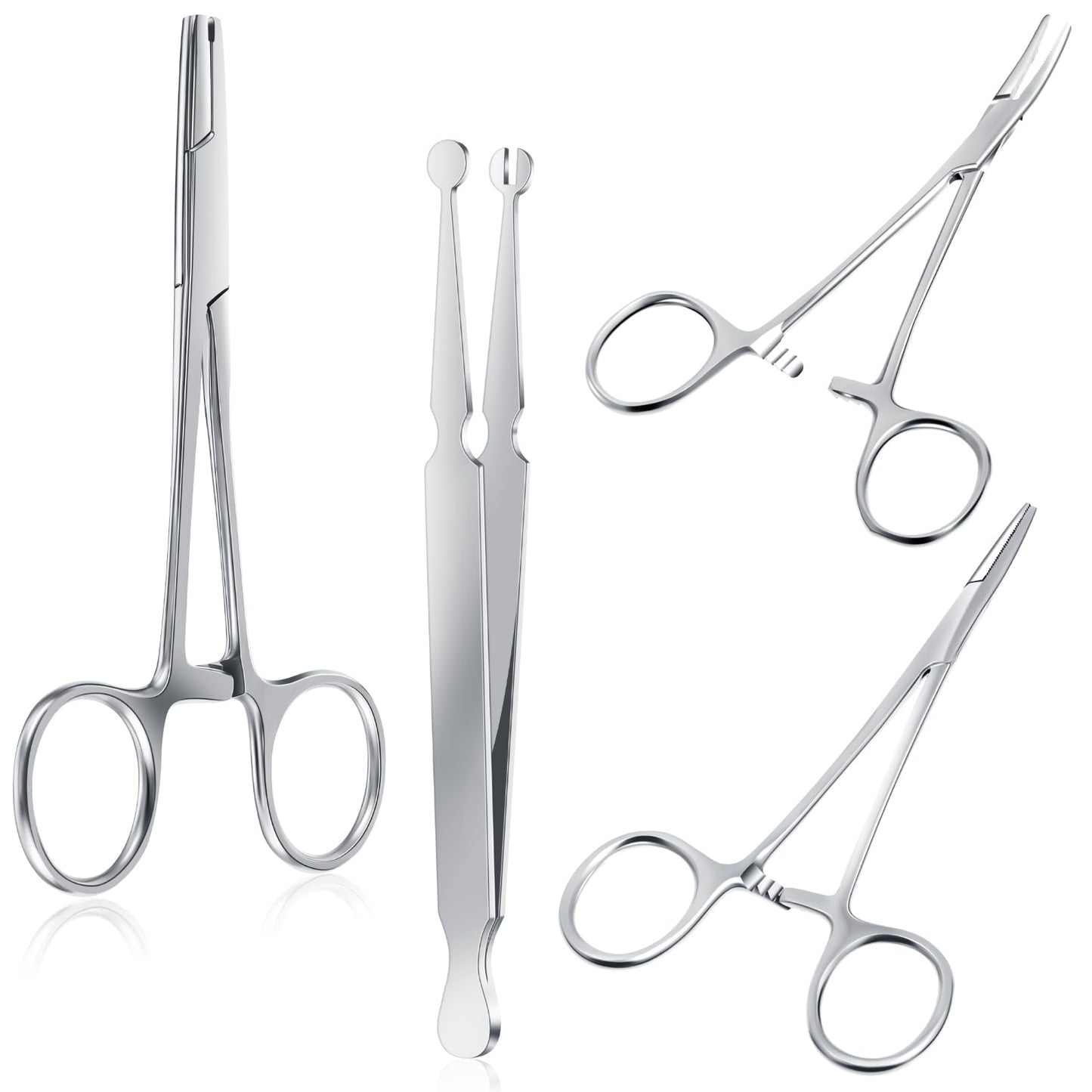Mysora 4 Pcs Piercing Ball Grabber Tool 3mm Piercing Barbell Clamps Tool for Changing Jewelry Stainless Steel Forceps Locking Tweezers Clamps Kit for Nose Ear Lip Tongue Ball Screw Removal (Extended)
