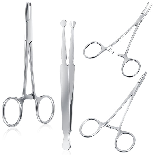 Mysora 4 Pcs Piercing Ball Grabber Tool 3mm Piercing Barbell Clamps Tool for Changing Jewelry Stainless Steel Forceps Locking Tweezers Clamps Kit for Nose Ear Lip Tongue Ball Screw Removal (Extended)