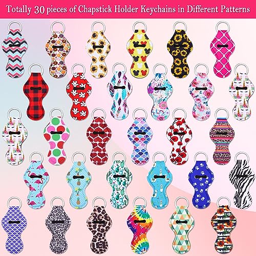 Cludoo 30Pcs Chapstick Holder Keychain Bulk, Colorful Lip Balm Holders