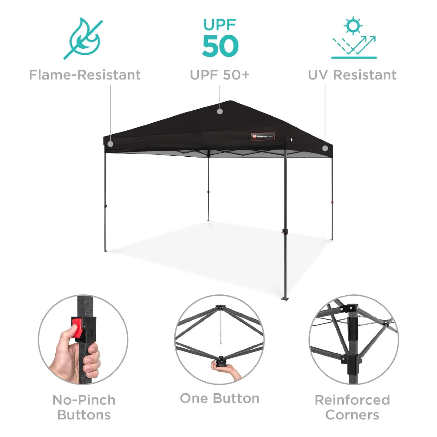 Best Choice Products 8x8ft 1-Person Setup Pop Up Canopy Tent Instant Portable Shelter w/ 1-Button Push, Case, 4 Weight Bags - Black