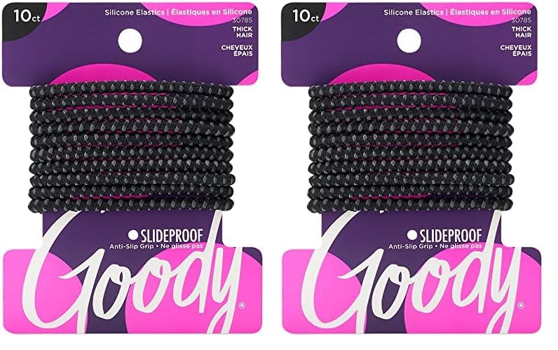 Goody Nonslip Womens Elastic Hair Tie Black - 4MM for Medium Hair- Ouchless Pain-Free Hair Accessories for Women Perfect for Long Lasting Braids, Ponytails and More, 10 Count (Pack of 2)