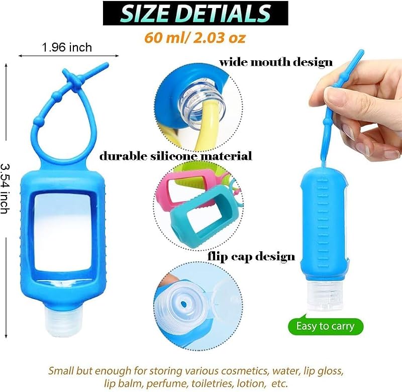 4 Pack 60ml Clear Travel Bottles with Silicone Keychain