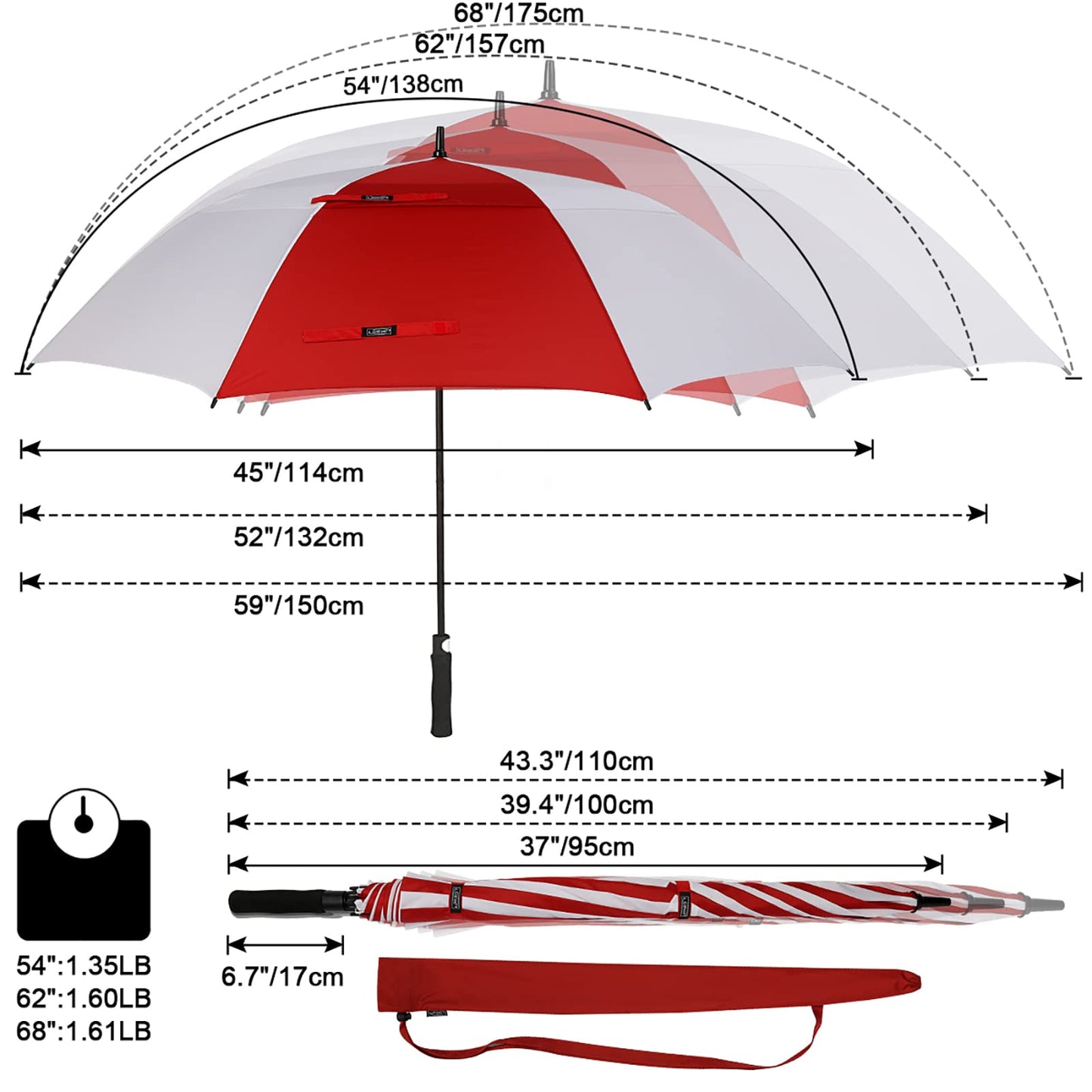 G4Free 54 Inch Automatic Open Golf Umbrella Windproof Extra Large Oversize Double Canopy Vented Windproof Waterproof Stick Umbrellas for Men (Red/White)