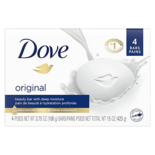 Dove Beauty Bar Gentle Skin Cleanser Moisturizing for Gentle Soft Skin Care Original Made With 1/4 Moisturizing Cream 3.75 oz, 4 Bars