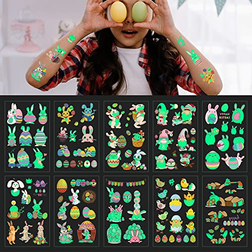 80Pcs Glow in Dark Easter Temporary Tattoos for Kids