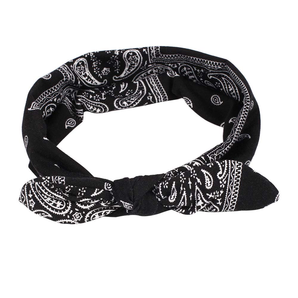 DINPREY 6 Pack Elastic Women Bandana Headbands boho Rabbit Ear Headwrap Bow Headbands Bandana hair bandanas for women (6 Colors Flower Printed Hairband)