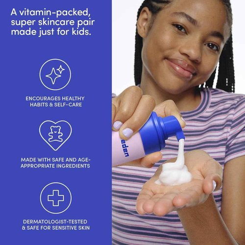 Evereden Kids Happy Face Duo (Cool Peach) - Multi-Vitamin Face Wash & Face Cream Set - Clean & Vegan Skin Care for Kids 3+ - Moisturizing, Nourishing, & Protective Skin Care Set