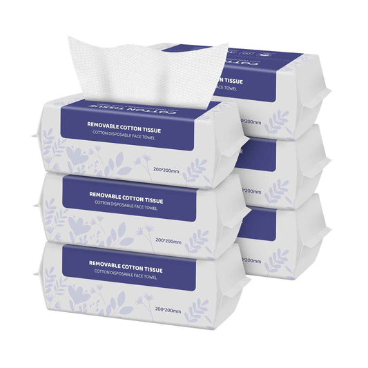 Soft Dry Wipe 6 Pack, 100% Cotton Face Tissues, Lint Free Facial Cleansing Towels, Extra Thick Dry and Wet Use for Cleansing,Sensitive Skin, Makeup Removing, Surface Cleaning