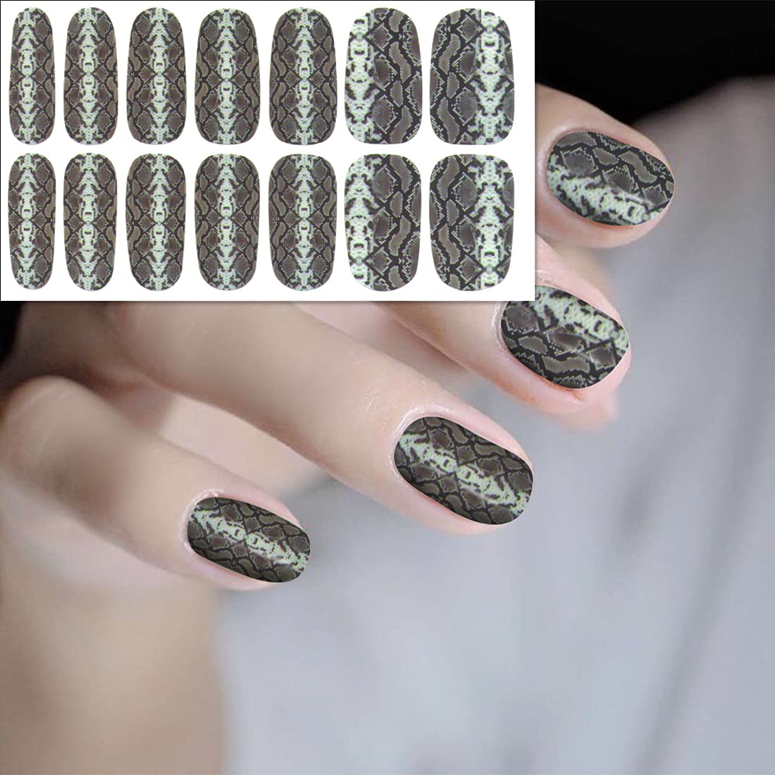 JERCLITY 12 Sheets Snake Skin Nail Polish Strips Stickers with Nail File Self-Adhesive Python Pattern Press On Nail Stickers Full Wraps for Women Girls Nails Art