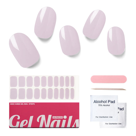 Nelikoo Semi Cured Gel Nail Strips, 20 PCS Gel Nail Stickers Work with UV Light, Gel Nail Wraps, Salon Quality & Easy to Use - Morandi Purple