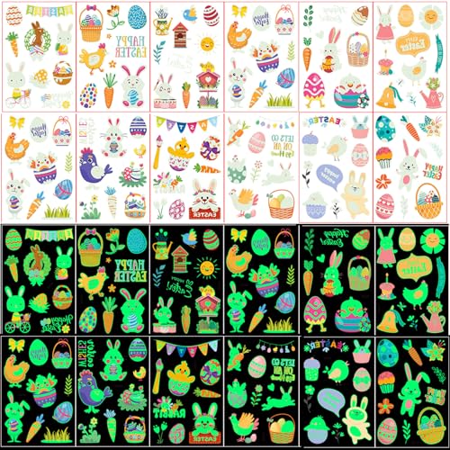Glow in the Dark Easter Temporary Tattoos for Kids - 12 Sheets