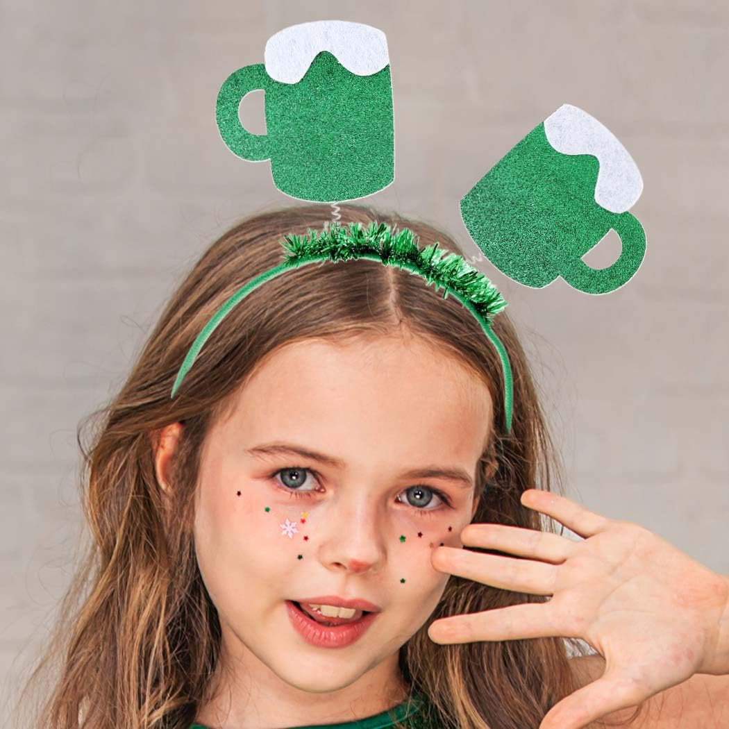 JEWEKY St Patrick's Day Headbands Irish Day Hairbands Beer Mug Headpiece Festive Holiday Hair Accessories for Women (Style 1)