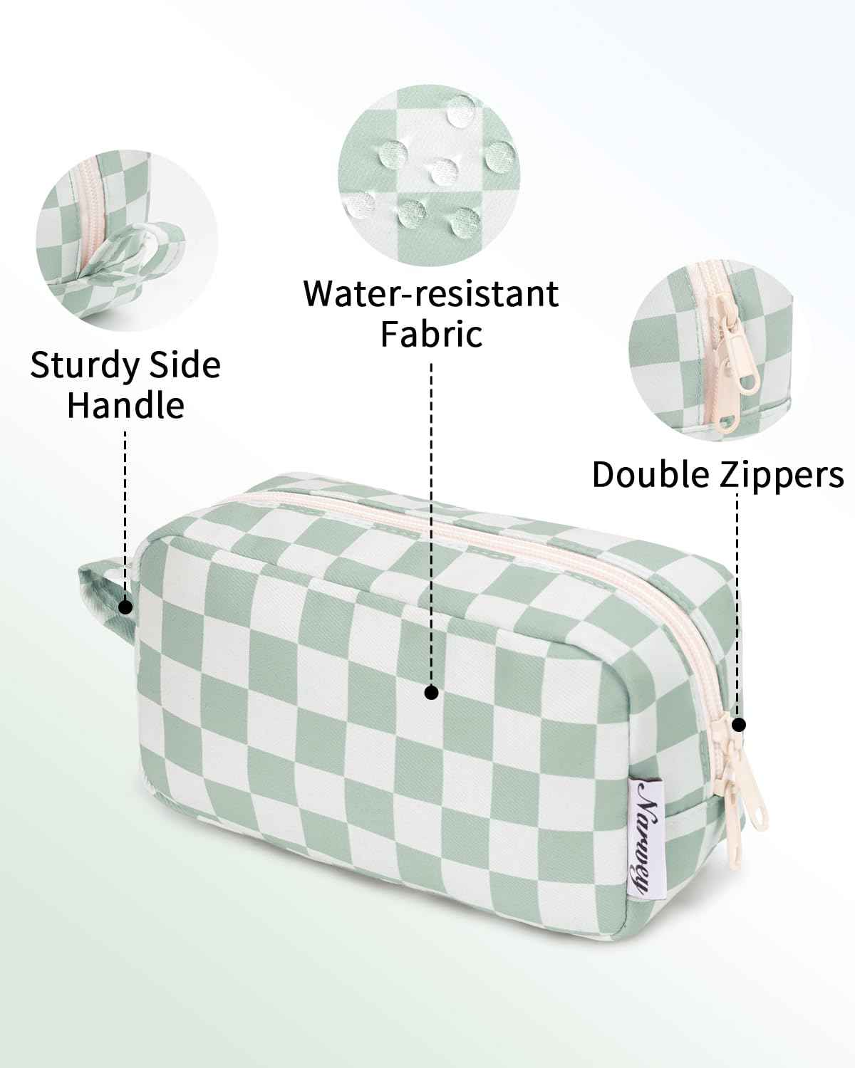Narwey Small Checkered Makeup Bag for Purse, Gift for Teen Girls, Travel Makeup Pouch Mini Cosmetic Bag Cute Make up Bags Zipper Pouch for Women and Girls (Mint Green Checkerboard, Small)