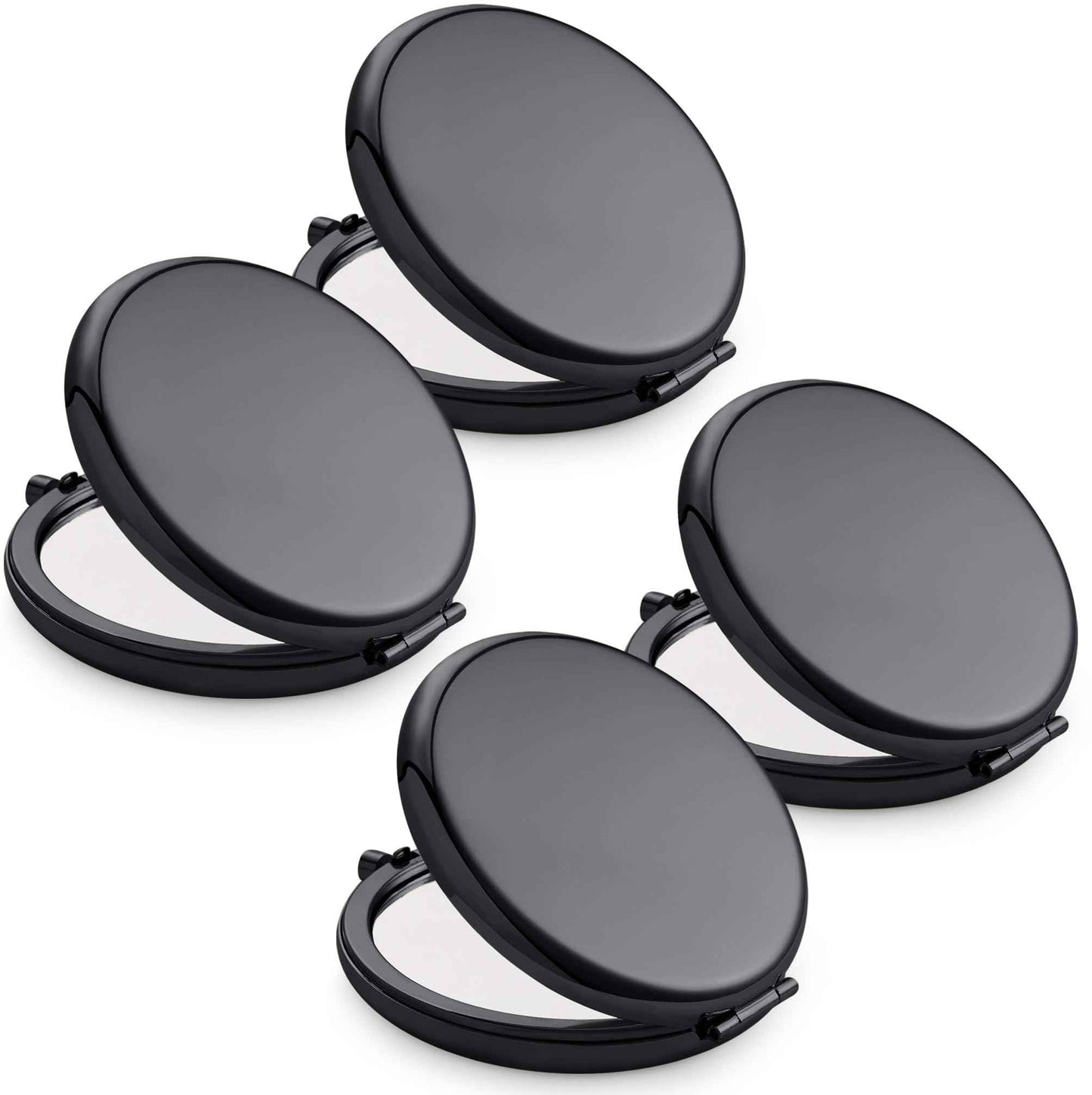 MLLXX Compact Mirror for Purse, Metal Round Shell, Double-Sided 1X/2X Magnifying, Portable Travel Makeup Mirror, Mini Pocket Mirror, Black，4 Packs