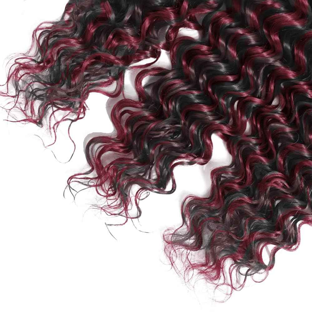8 8 8 Inch P1B99J Bundles Highlight Deep Wave Human Hair Bundle Burgundy Hair Weave Two Tone Black Mixed With 99J Red Bundles Highlight Deep Curly Bundle