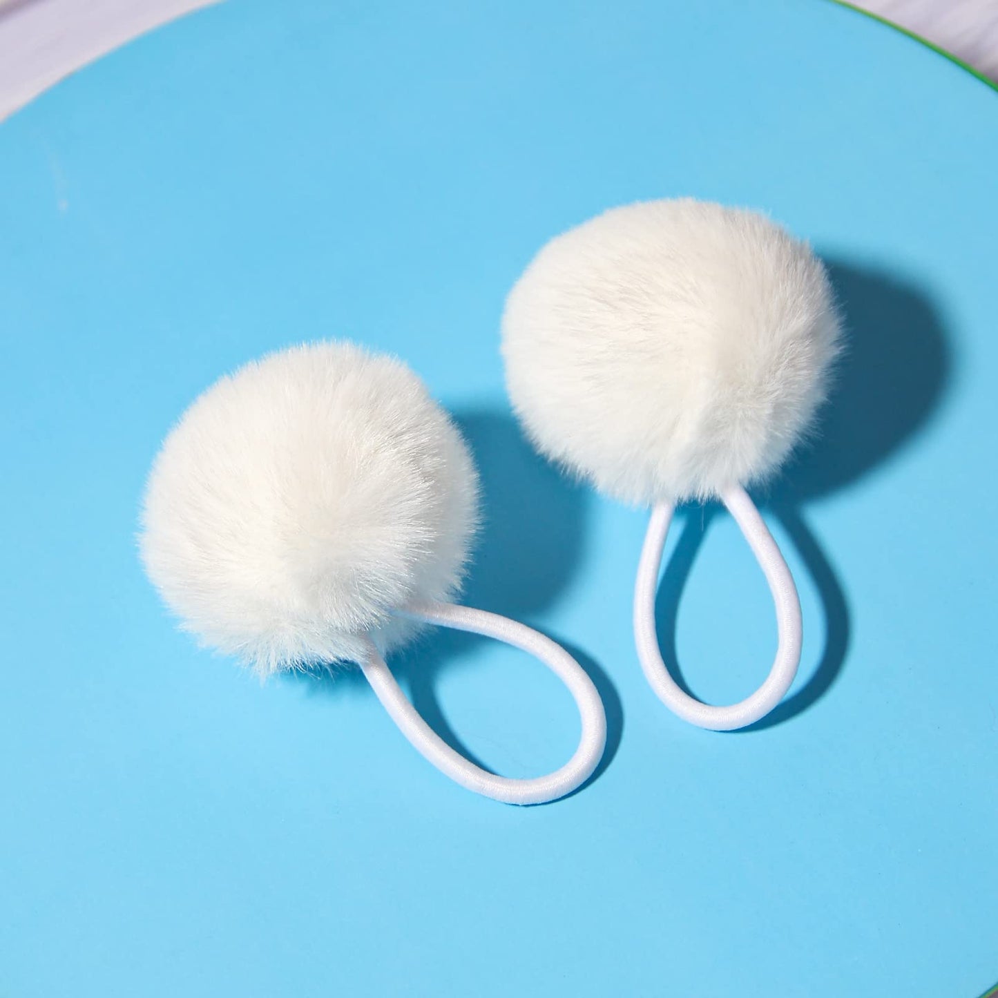 SUSULU Furry Hair Elastic Bands Faux Rabbit Fur Pompom Hair Ties Scrunchies for Women, Rubber Band with 5cm Ball Ponytail Holder Accessories Pack of 12pcs (White)