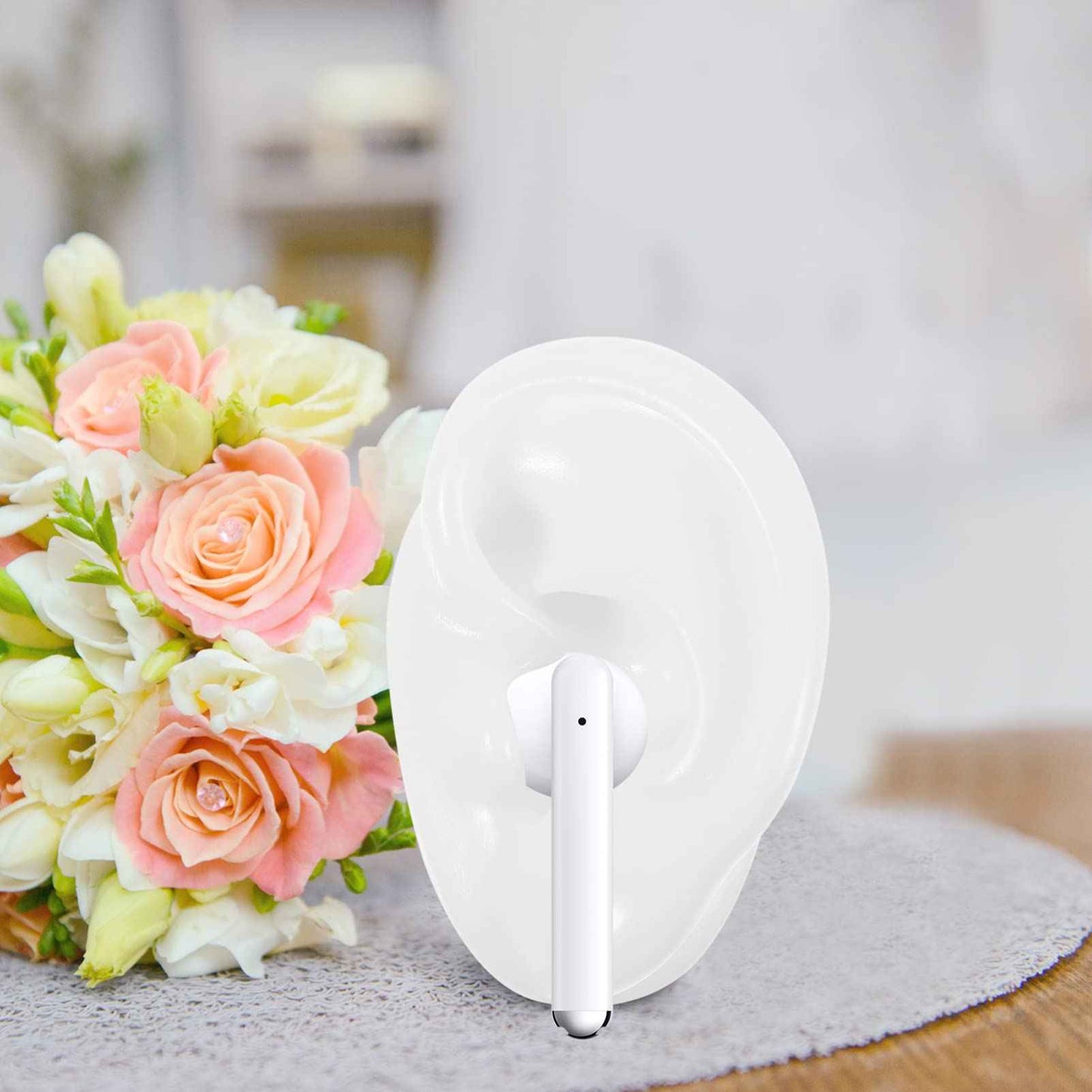 POPETPOP Silicone Ear Model : 2Pcs Realistic Fake Ear Mold for Earring Display Piercing Practice, 2.36x1.77x1.18in (White)