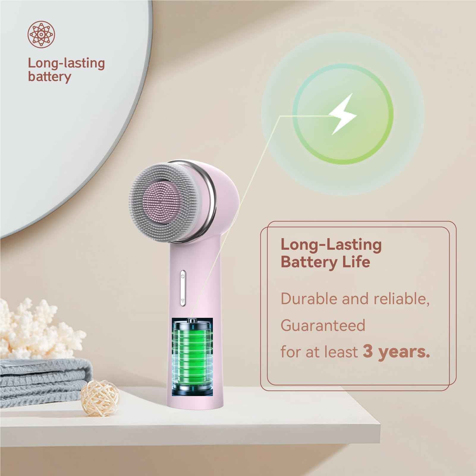 Eliteshine Electric Facial Cleansing Brush with Dual-Rotating Silicone and Bristle Brushheads,Electric Silicone Face Scrubber Exfoliator,Face Cleansing Brush, Rechargeable, for Face Skin Issues,Pink