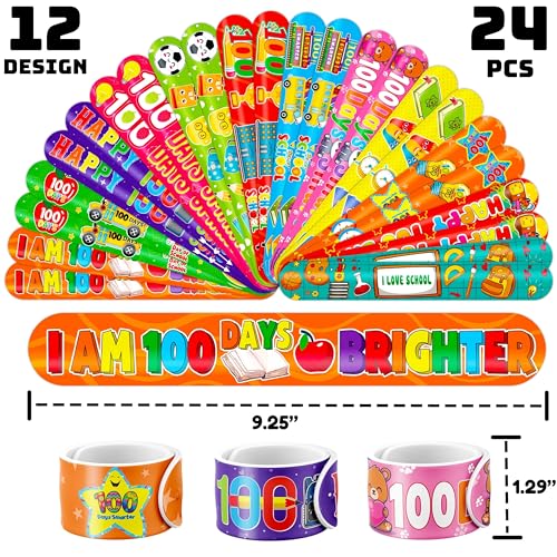 48-Piece 100 Days of School Party Favors - Slap Bracelets & Tattoos