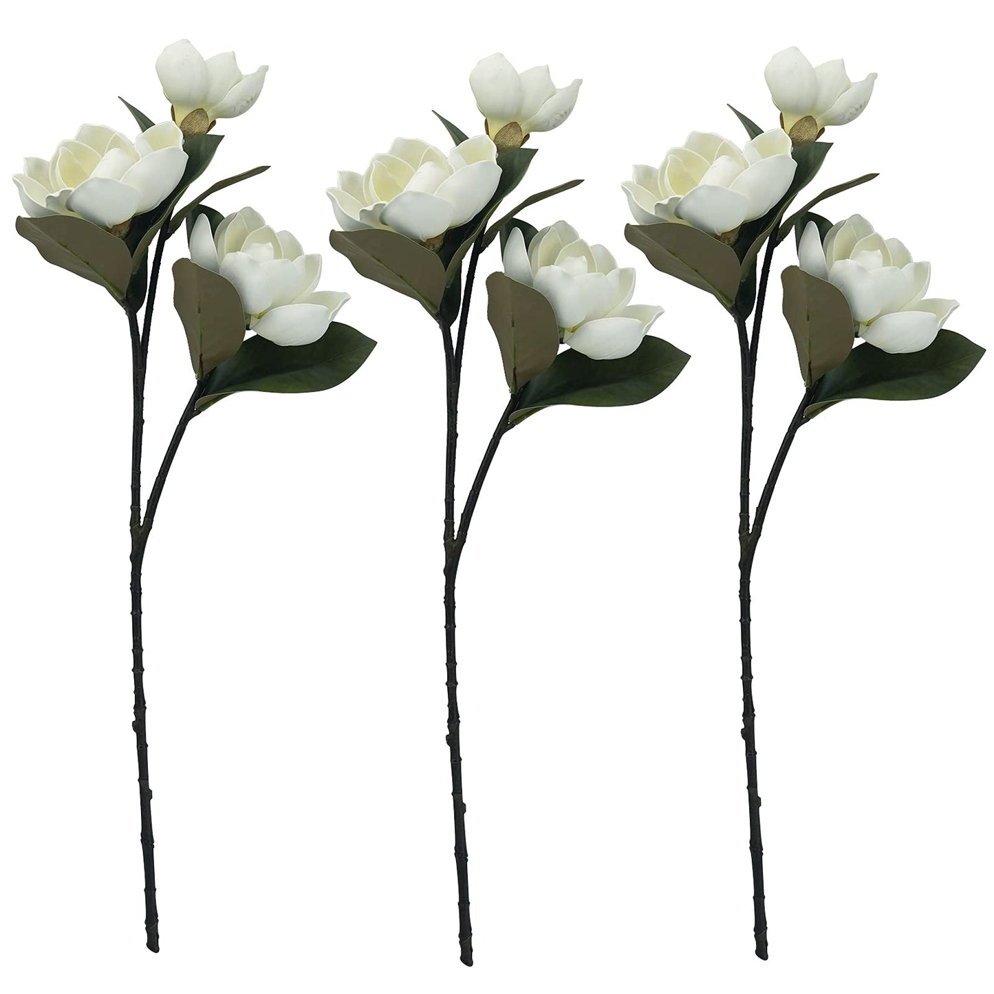 MINYULUA 3Pcs Artificial Magnolia Flowers, 29.5" Long White Magnolia Stem Flower, Faux Wedding Flower Bouquet Vase Floral Arrangement for Table Centerpiece Wedding Holidays Party Home Decor