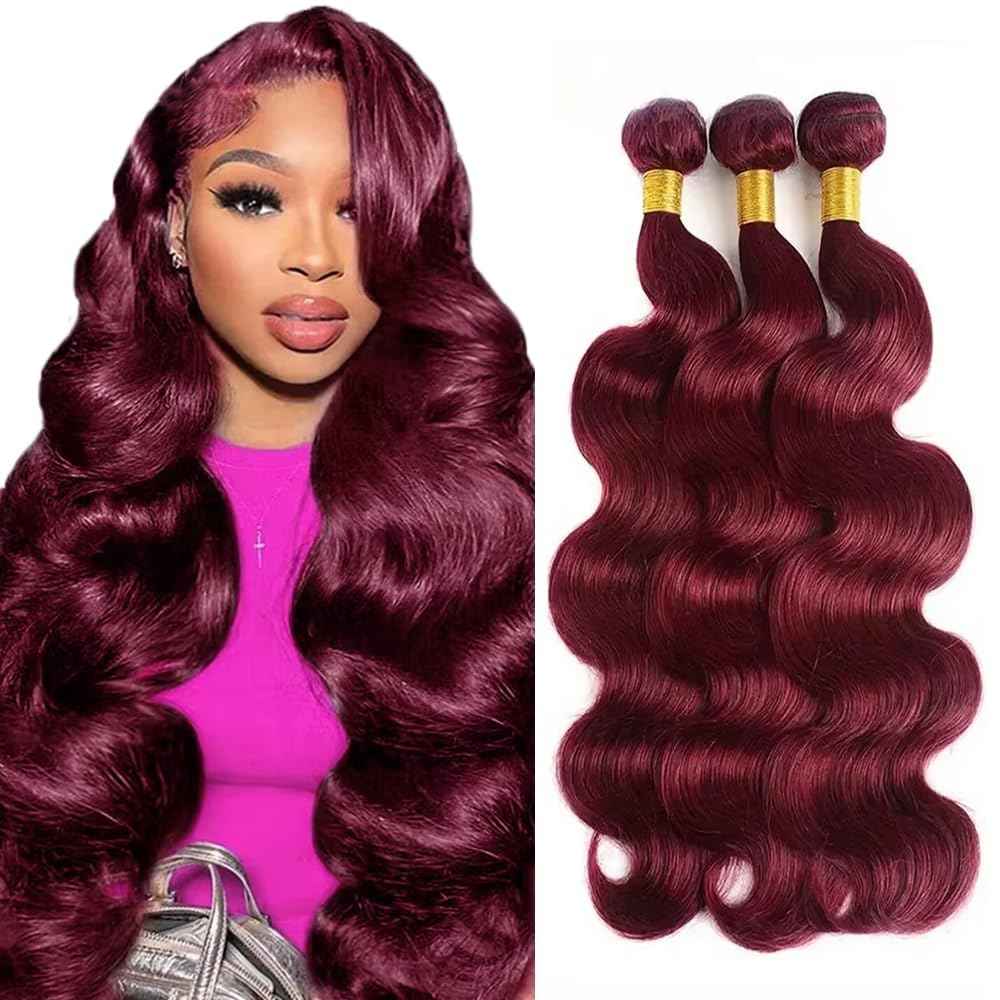 12A 99J Burgundy Body Wave Bundles Human Hair 1 Bundle 22 Inches 100% Human Hair Bundles