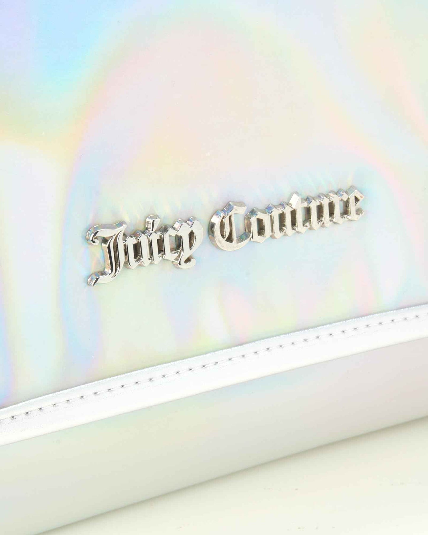 Juicy Couture Iridescent Makeup Bag Cosmetics Organizer Travel Essentials Hanging Hook Iridescent Silver Trim