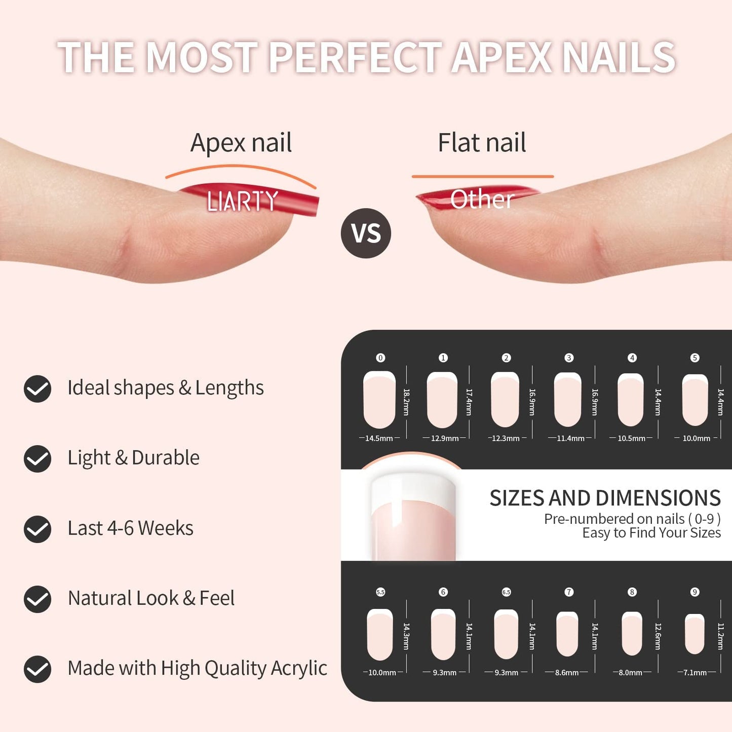 LIARTY 480 Pcs Press On Nails Short, French Tip False Nails Manicure, 12 Size Acrylic Full Cover Artificial Fake Nails, Natural