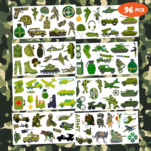 96 Military Temporary Tattoos - Camo Army Party Favors