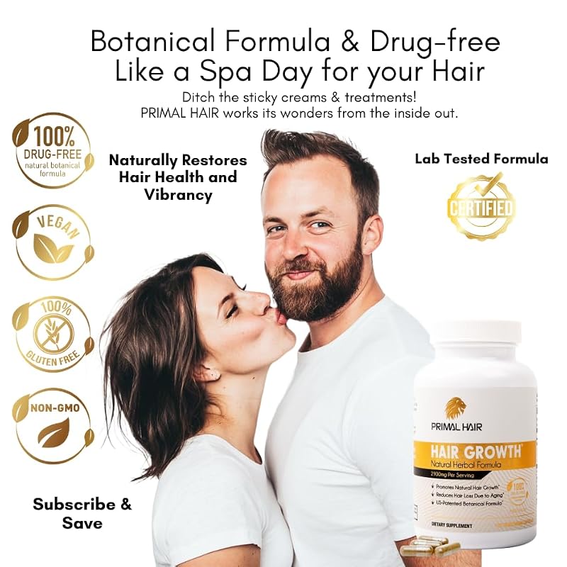 PRIMAL HAIR 3-Pack Natural Hair Growth Supplement for Men & Women