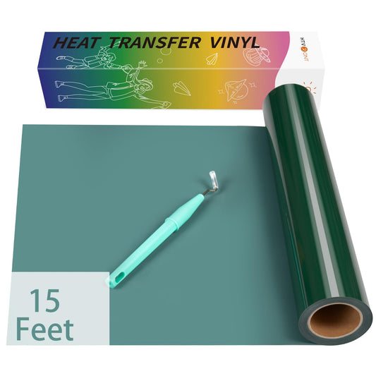 HTVRONT HTV Vinyl Rolls Heat Transfer Vinyl - 12" x 15ft Dark Green HTV Vinyl for Shirts, Iron on Vinyl for Cricut & Cameo - Easy to Cut & Weed for DIY Heat Vinyl Design (Dark Green)